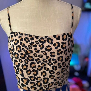 Victoria's Secret Leopard Print Spaghetti Strap Crop Top Size M Beige Tank